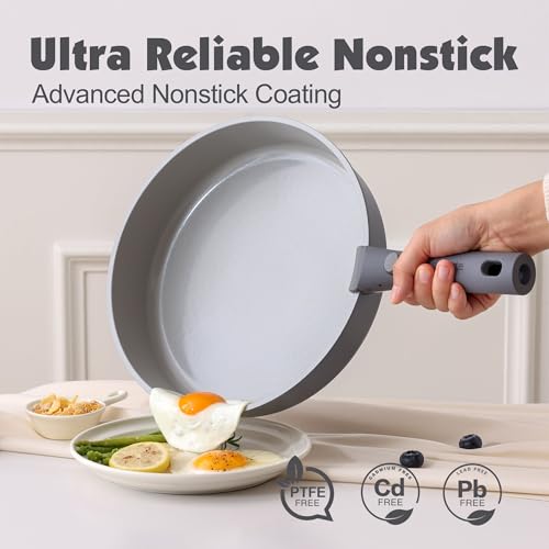 17 Piece Ceramic Detachable Handle Pots and Pans Set Gray