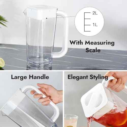 4 Pack 2L 68 oz Plastic Pitcher with Lid & Handle