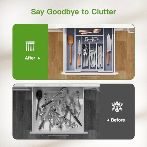Bamboo Expandable Silverware Drawer Organizer