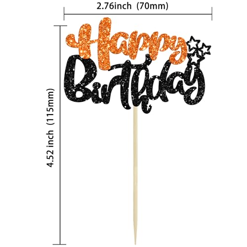 24Pcs Happy Birthday Cupcake Toppers Double Layer Glitter Happy Birthday Cake Decorations for Halloween Baby Shower Theme Anniversary Party Cake Decorations Supplies Black Orange (24 Count)
