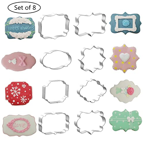 Fancy Plaque Frame Shaped Cookie Cutters Set Stainless Steel 8Pcs (8 Count)