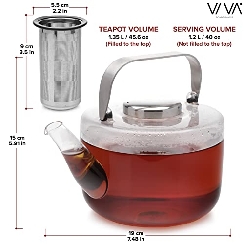 Viva Bjorn Borosilicate Glass Tea Pot for Stovetop with Loose Leaf Tea Infuser Mesh