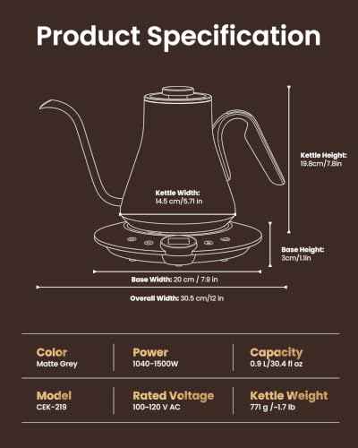 Gooseneck Electric Kettle with Precise ±1℉ Temperature Control