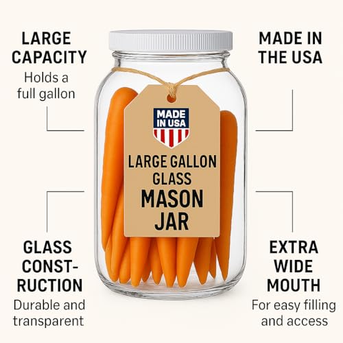 1 Gallon Glass Jar Wide Mouth with Airtight Foam Lined Plastic Lid (4 Count)