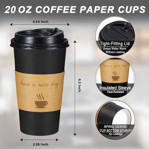 20 oz Coffee Cups 50 Pack (50 Count)