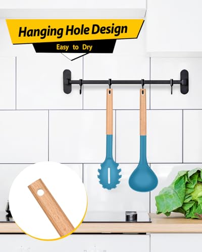 Silicone Pasta Fork and Ladle Spoon Set with Wooden Handle (2 Count)