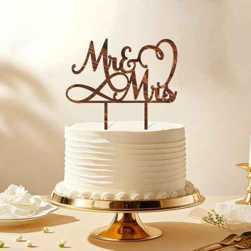 Mr & Mrs Wedding Cake Topper in Wood
