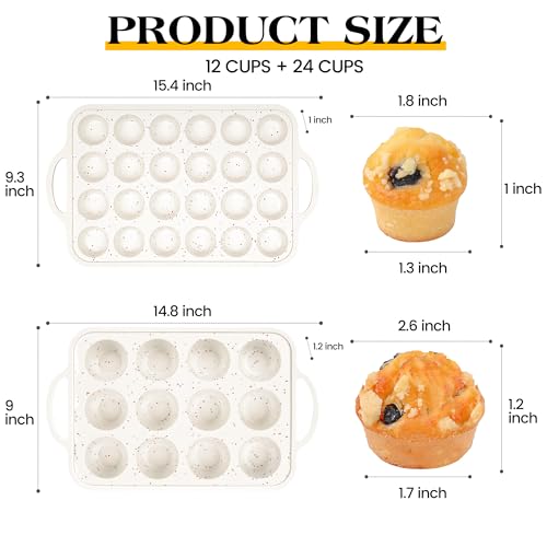 12+24 Cups Silicone Muffin Pans for Baking with Metal Frame (2 Count)