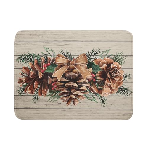 Winter Pine Cone Dish Drying Mat Holly Berries Dish Draining Mat Microfiber Washable Dish Drainer Rack Mat for Home Kitchen Counter 18"x24"