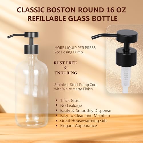 Set of 5 Kitchen Soap Dispenser Set 16 Oz Glass Hand Dish Soap Dispenser with Stainless Steel Pump (5 Count)