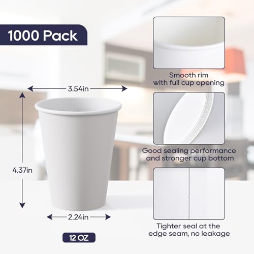 1000 pack Paper Cups 12 oz (1000 Count)