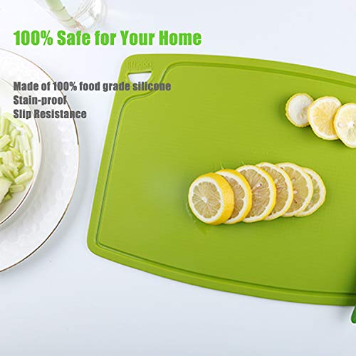 Thick Silicone Cutting Board 12.6'' x 9.1'' Juice Grooves Easy Grip Handle Dishwasher Safe