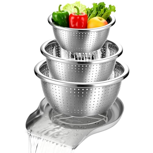 Stainless Steel Colander Set with Self (3 Count)