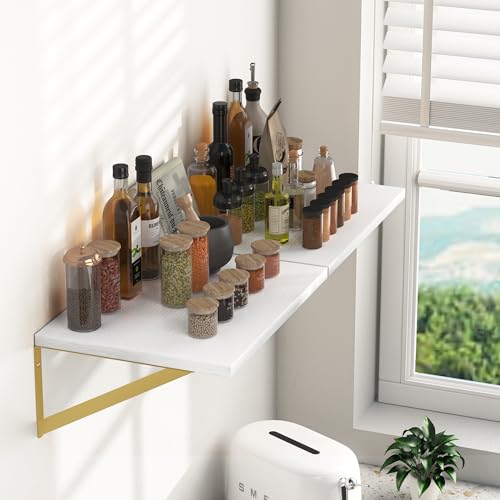 16W x 12D Deep Floating Shelves Set of 2 White & Gold (2 Count)