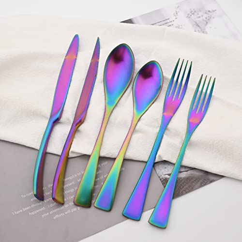 Luxury 18 10 Stainless Steel Matte Rainbow Colorful Flatware Set