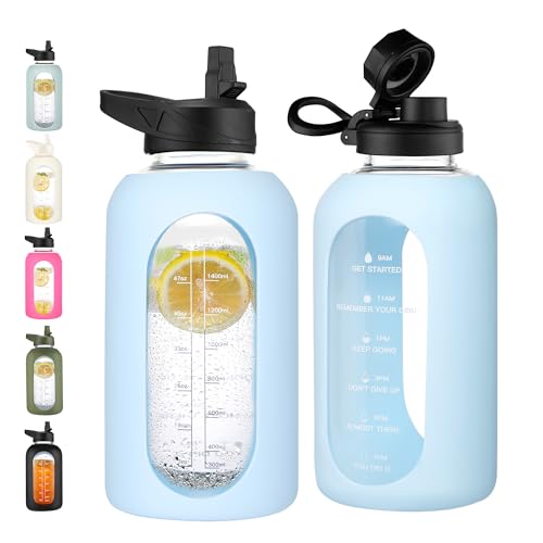 64 oz Glass Water Bottle with Straw