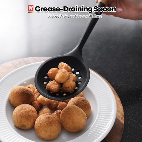 Silicon Cooking Skimmer Ladle with Wooden Handle