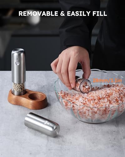 Mini Electric Salt and Pepper Grinder Set with Wood Base (2 Count)