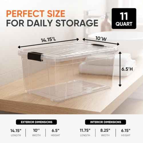 11 Quart Clear Plastic Storage Boxes with Lids (6 Count)