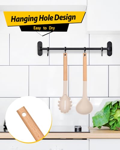 Silicone Pasta Fork and Ladle Spoon Set with Wooden Handle (2 Count)