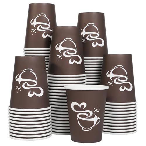 100 Count 12 oz Coffee Cups Disposable Paper Hot Coffee Cups Brown