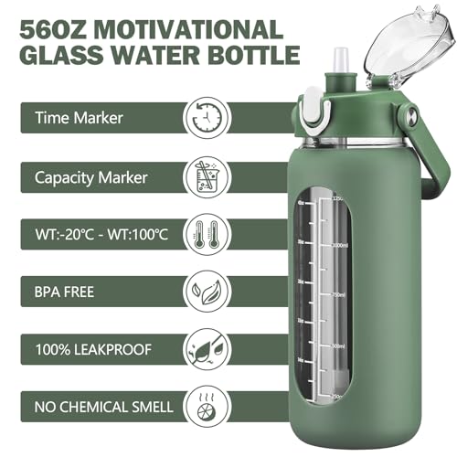 56oz Glass Water Bottles with Straw