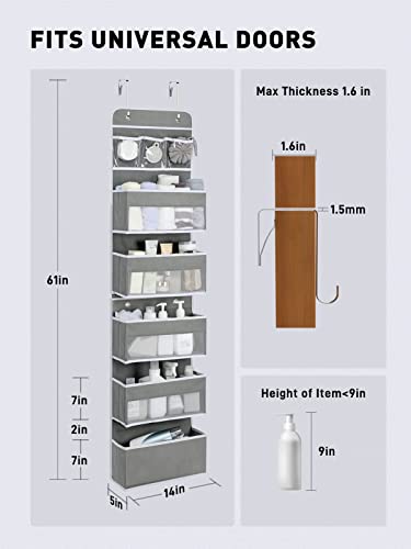 Over the Door Storage Organizer for Nursery Closet 6 Tier Grey