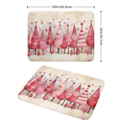 Pink Trees Dish Drying Pad Christmas Snowflake Decorative Drying Mats for Coffee Bar Kitchen Counter 18 X 24 Inch