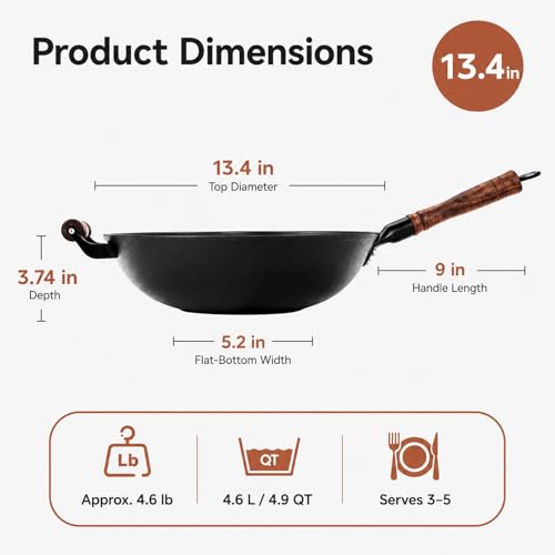 Cast Iron Wok Pan with Wooden Lid