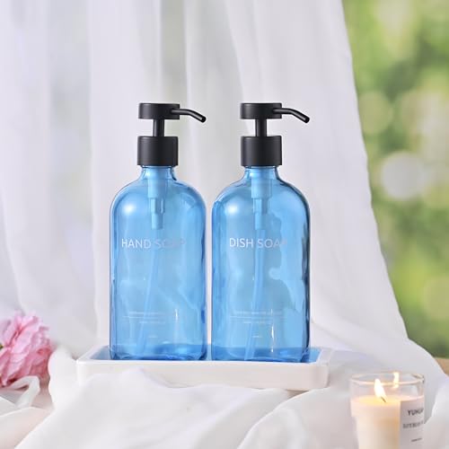 Glass Kitchen Soap Dispenser Set with Ceramic Tray (2 Count)