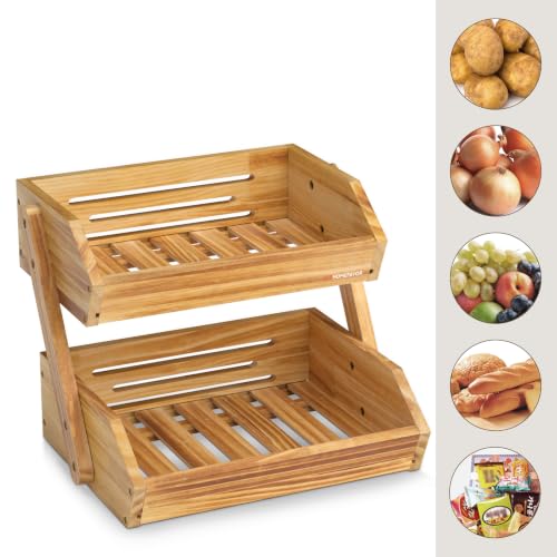 2 Tier Pine Wood Fruit Basket