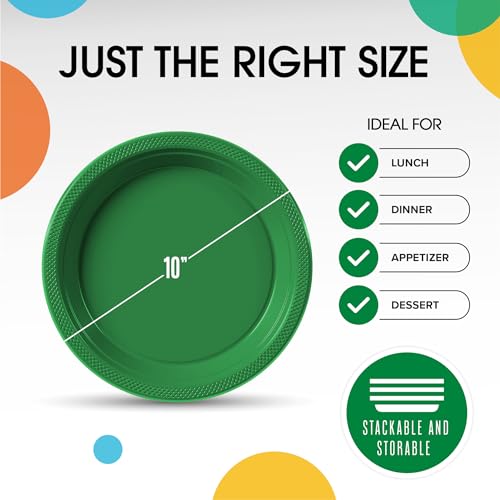 Sturdy Emerald Green Plastic Plates 10" Party Plates 100 Pcs (100 Count)