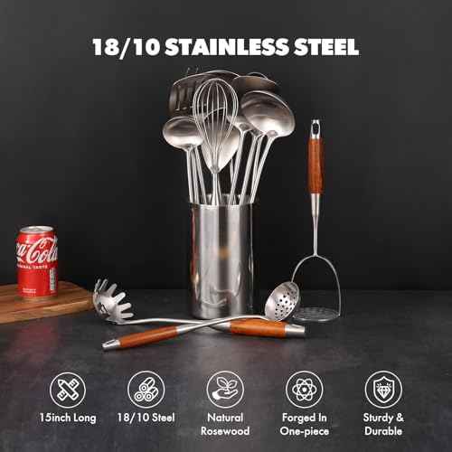 15” Metal Kitchen Utensils Set with RooseWood Handle