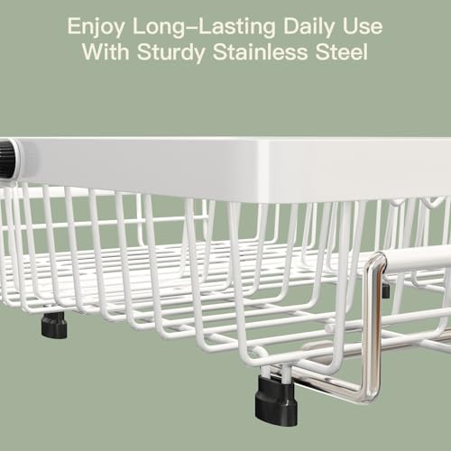 White Expandable Dish Drying Rack Over The Sink with Anti Slip Grip
