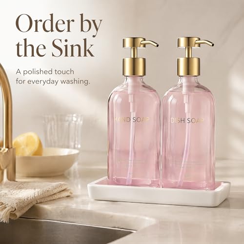 Glass Kitchen Soap Dispenser Set with Ceramic Tray (3 Count)