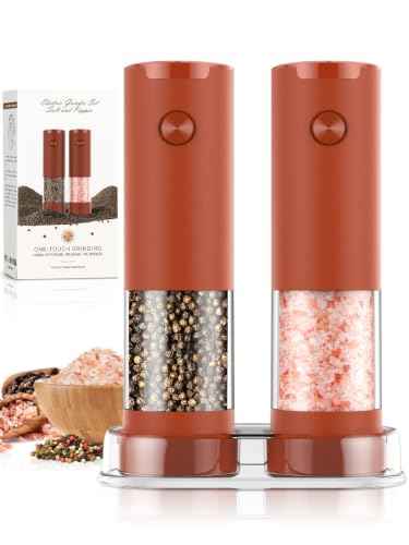 Electric Salt and Pepper Grinder Set Automatic Battery Pepper Mill Shakers Adjustable Coarseness Upgraded Larger Capacity with Led Home and Kitchen Appliances (2 Count)