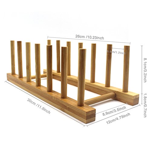 Bamboo Wooden Plate Racks Dish display Holder Kitchen Storage