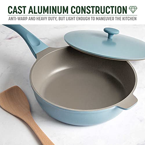 All-in-One Pan, Multilayer Nonstick Cookware Set, High-Performance Construction, Multipurpose Design Replaces Multiple Pots and Pans, Dishwasher Safe, 11-Inch, 4.4-Quart Capacity, Blue Mist
