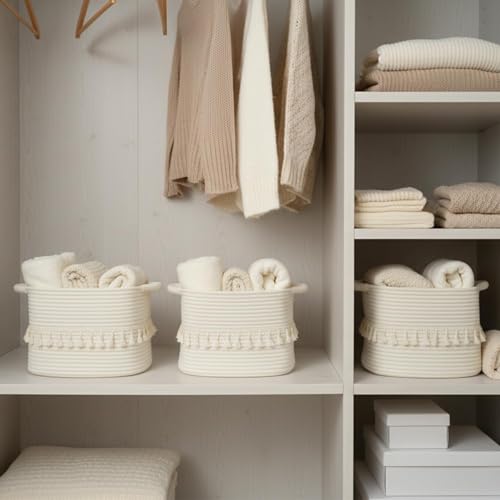 White Cotton Rope Baskets for Storage (3 Count)