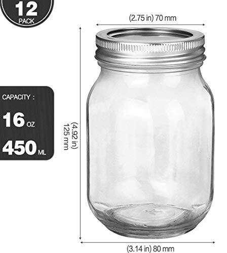 16oz Regular Mouth Mason Jars (12 Count)