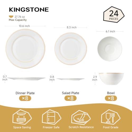 24Pcs Gold Trim White Bone China Set