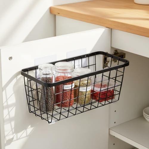 2 Pack Hanging Wall Basket Organizer Over the Cabinet Door Wire Baskets for Organizing (2 Count)