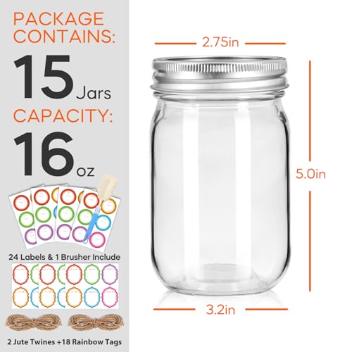 16oz Regular Mouth Mason Jars (15 Count)