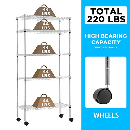 5 Tier Wire Shelf with Wheels