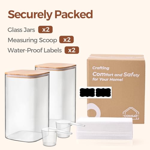 Glass Storage Jars with Bamboo Lids 4.6 Qt 2 Pack Large Wide Mouth (2 Count)