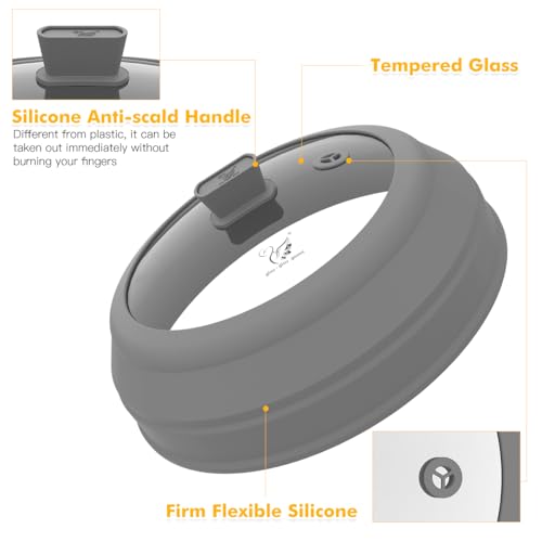 Microwave Splatter Cover Glass Splatter Guard Lid with Collapsible Silicone for Small Bowls Food Plate Cover 8.5 inch Grey