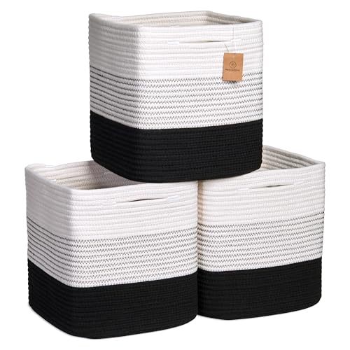 Storage Cubes 11 Inch Cotton Rope Woven Baskets for Organizing (3 Count)