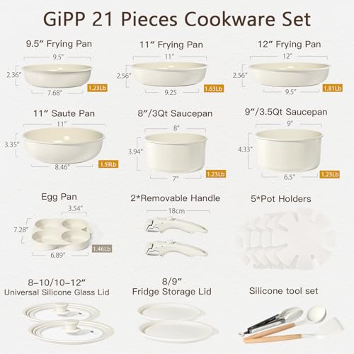 Pots and Pans Set Detachable Handle Cookware Sets Kitchen Cooking Set
