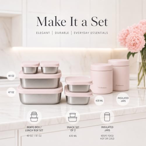Flexibento Leak proof 47 OZ Stainless Steel Lunch Box Containers with Silicone Lids