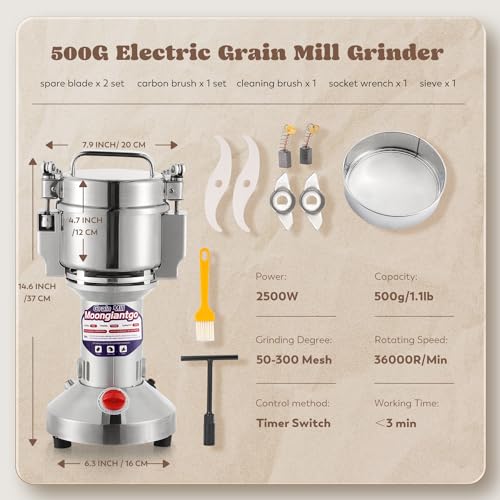 Grain Mill Grinder Electric 500g Commercial Spice Grinder 2500W Stainless Steel Pulverizer Dry Grinder Grinding Machine